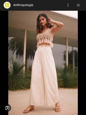 Anthropologie Wide-Leg High-Waist Cream Pants